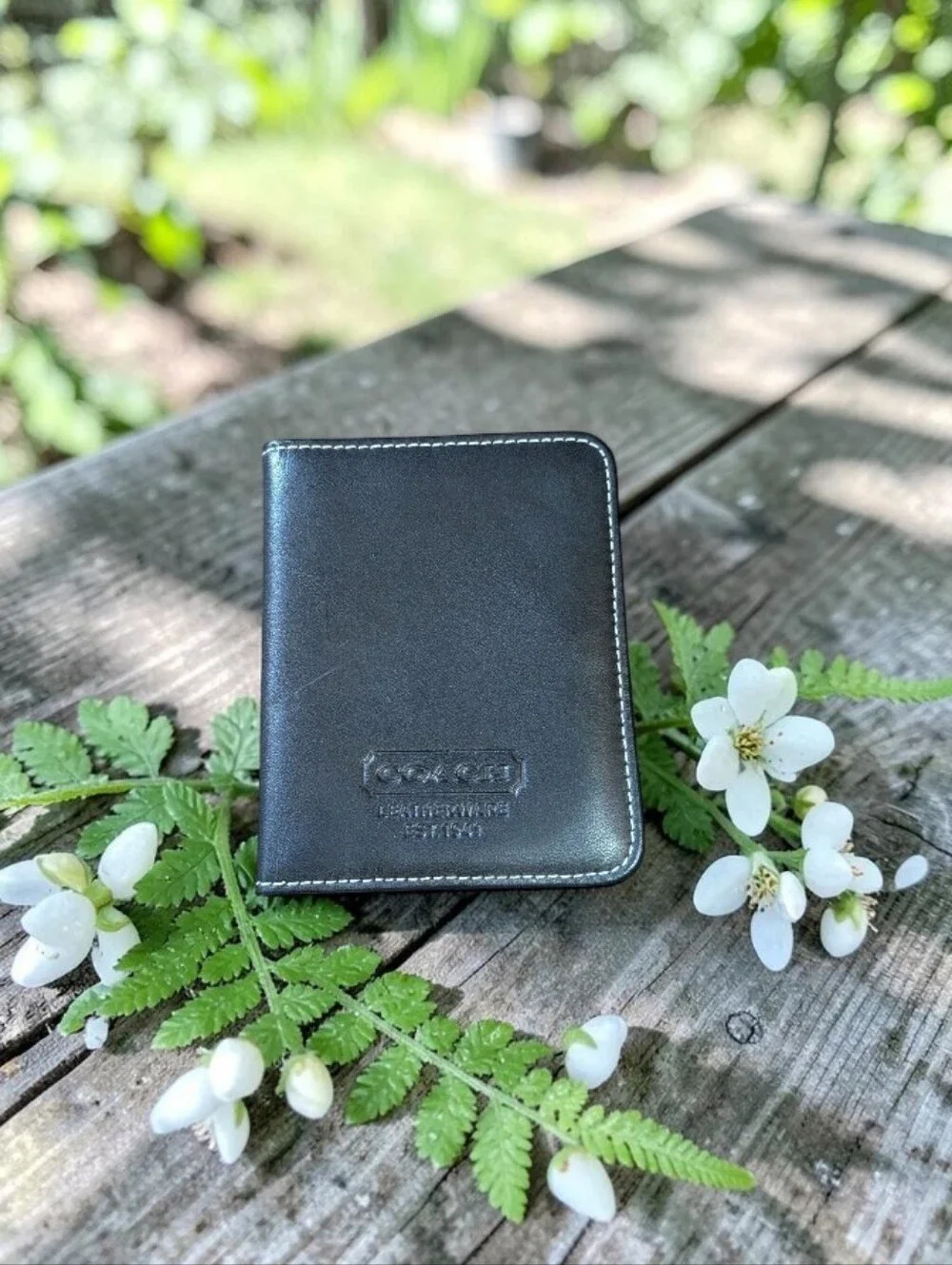 Coach Black Leather Travel Wallet with Embossed Logo